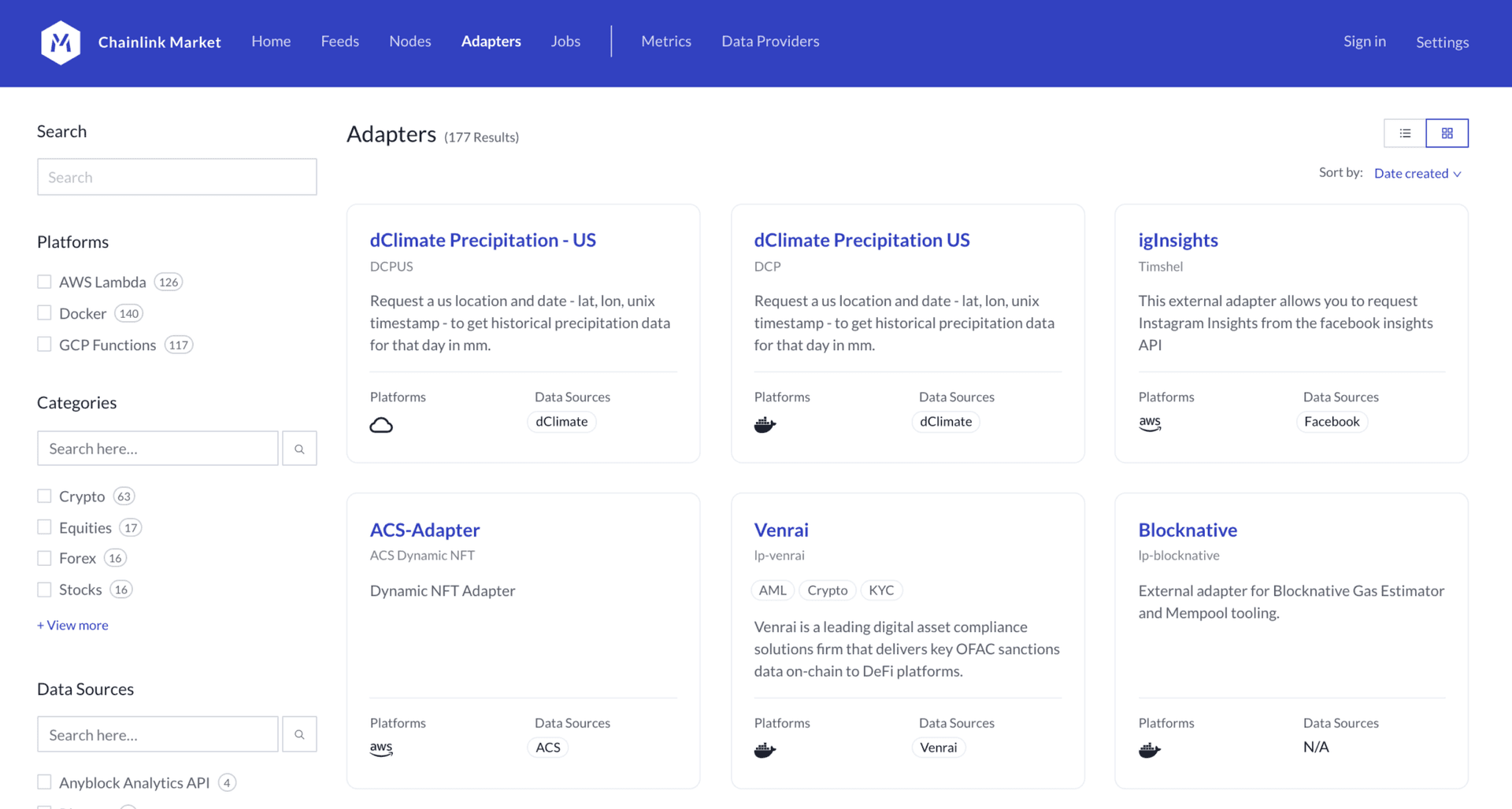 Market.link is a third-party website where developers can explore pre-built external adapters that provide a wide array of data sources.
